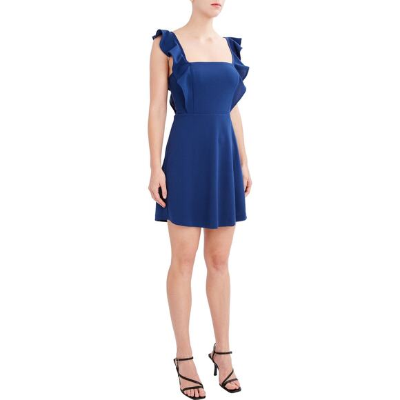 NWT BCBG Paris Ruffle Strap Mini Dress Sz Small Blue - Picture 3 of 8